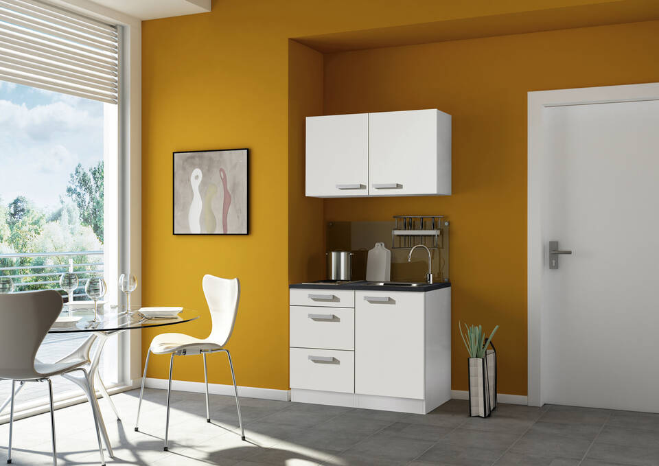 OPTIFIT Küchenzeile mit Geräten in Weiß & Anthrazit: 100 cm, flexibel stellbar | Miniküche "OFK10469-3-1"