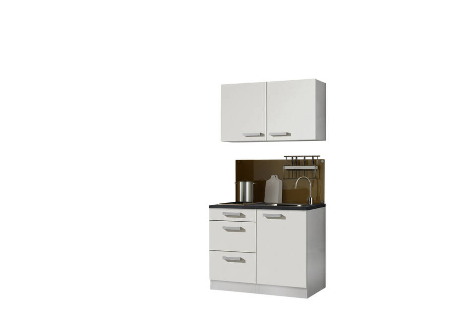 Küchenzeile "OFK10469-3-1" mit Geräten: Weiß Feinstruktur - Anthrazit, 100cm / Bild 2