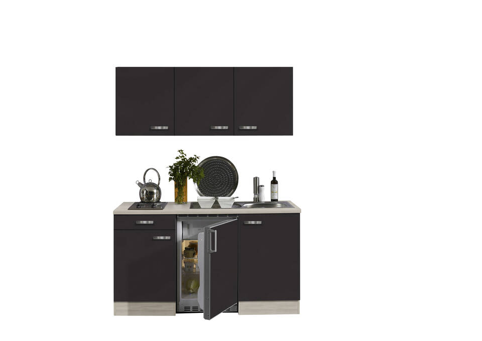 Küchenzeile "OFK15029-1-1" mit Geräten: Anthrazit - Akazie, 150cm / Bild 2