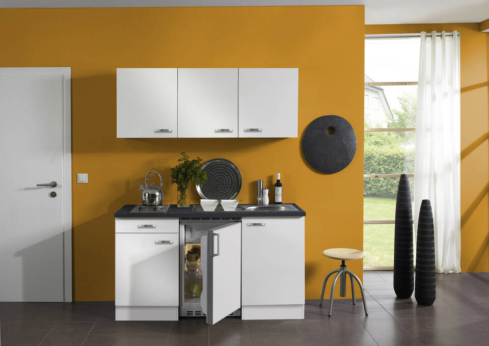 OPTIFIT Küchenzeile mit Geräten in Weiß Seidenglanz & Anthrazit: 150 cm, flexibel stellbar | Miniküche "OFK15029-6-1" / Bild 1