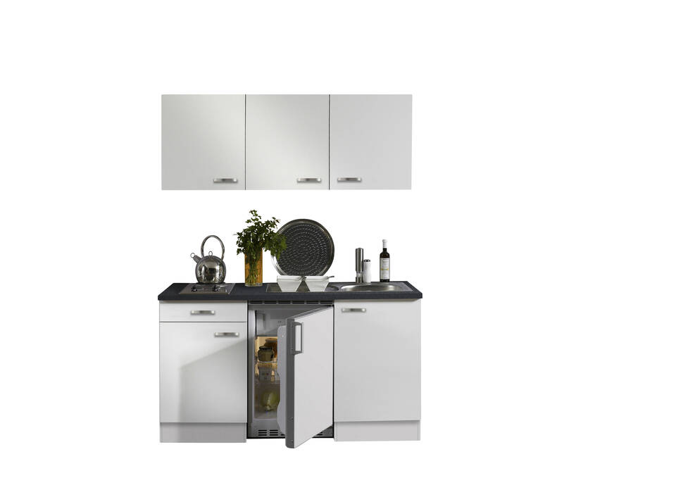 OPTIFIT Küchenzeile mit Geräten in Weiß Seidenglanz & Anthrazit: 150 cm, flexibel stellbar | Miniküche "OFK15029-6-1"