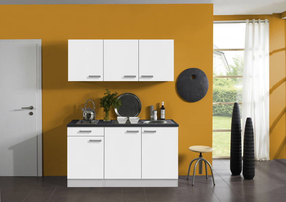 OPTIFIT Küchenzeile mit Geräten in Weiß & Anthrazit: 150 cm, flexibel stellbar | Miniküche "OFK15329-3-1"