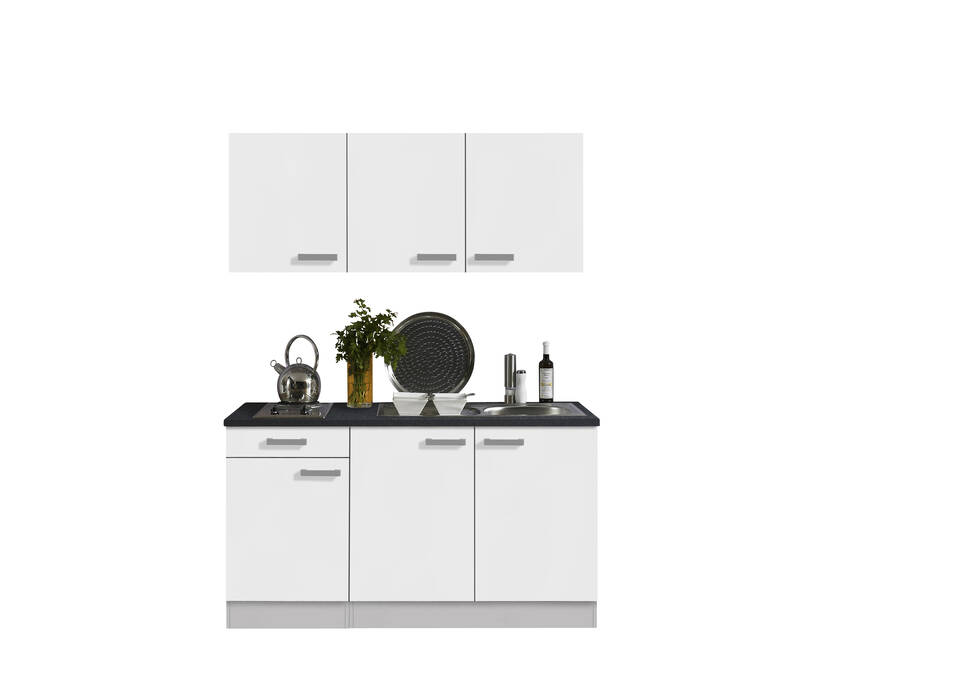 Küchenzeile "OFK15329-3-1" mit Geräten: Weiß Feinstruktur - Anthrazit, 150cm / Bild 2