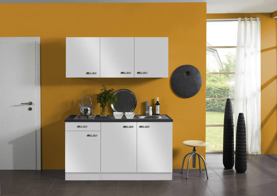 OPTIFIT Küchenzeile mit Geräten in Weiß Seidenglanz & Anthrazit: 150 cm, flexibel stellbar | Miniküche "OFK15329-6-1" / Bild 1