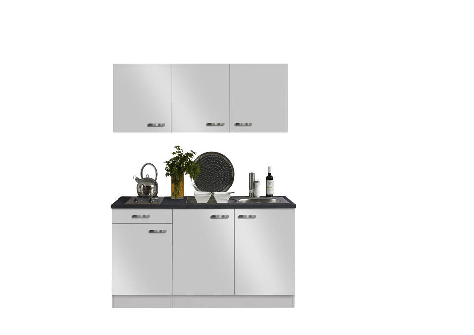 Küchenzeile "OFK15329-6-1" mit Geräten: Weiß Seidenglanz - Anthrazit, 150cm / Bild 2