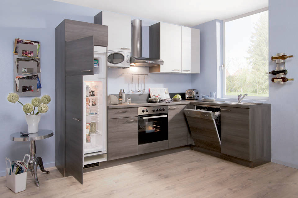 L-Küche "EXK770-1-1" mit Geräten: Eiche grau - Eiche weiß - Eiche grau, 460cm / Bild 2
