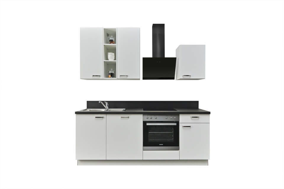 Küchenzeile "EXK850-1-1" mit Geräten: Weiß - Schwarz Steinstruktur, 220cm / Bild 2