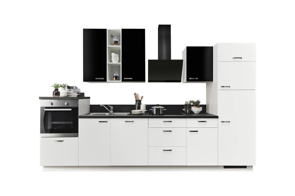 Küchenzeile "EXK880-4-1" mit Geräten: Lacklaminat Weiß - Lacklaminat Schwarz - Schwarz Steinstruktur, 340cm / Bild 2