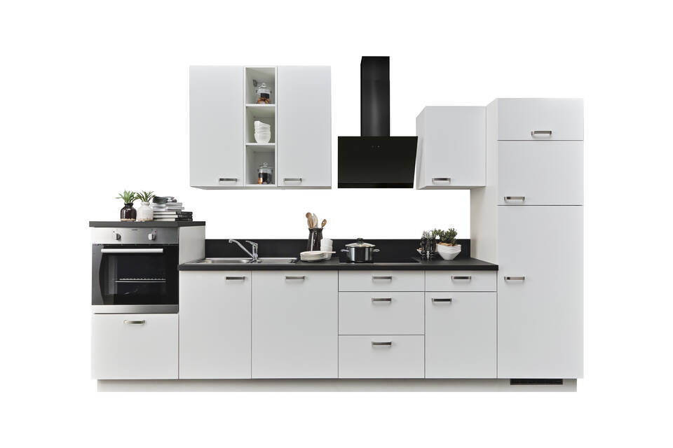 Küchenzeile "EXK880-1-1" mit Geräten: Weiß - Schwarz Steinstruktur, 340cm / Bild 2