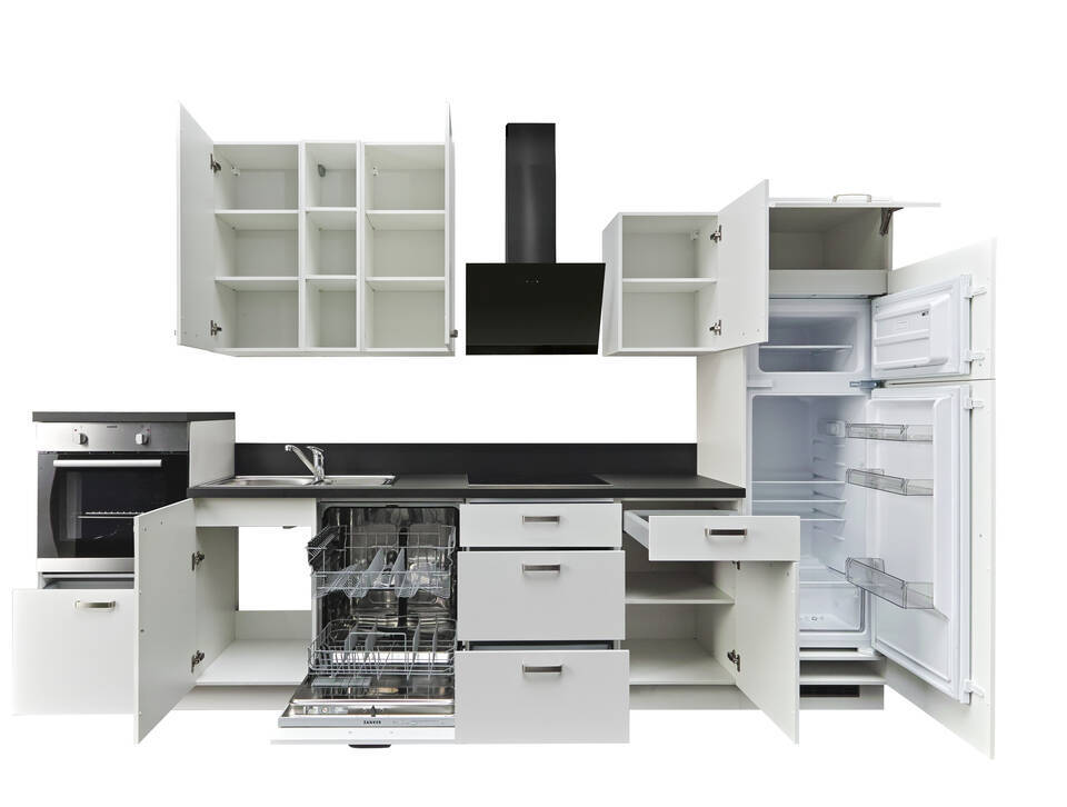 Küchenzeile "EXK880-1-1" mit Geräten: Weiß - Schwarz Steinstruktur, 340cm / Bild 3