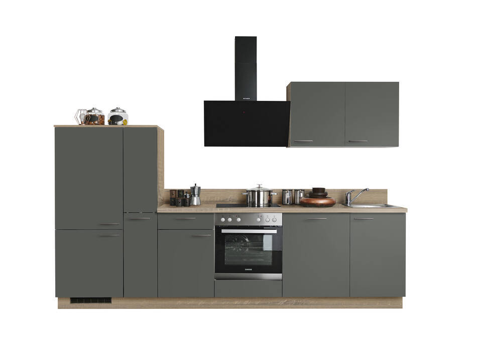 Küchenzeile "EXK930-3-1" mit Geräten: Anthrazit - Bergeiche, 310cm / Bild 2