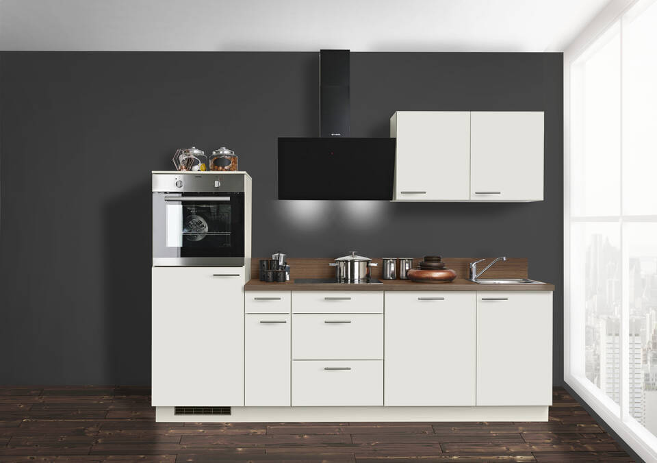 Küchenzeile "EXK940-2-1" mit Geräten: Magnolia - Nussbaum, 260cm / Bild 1
