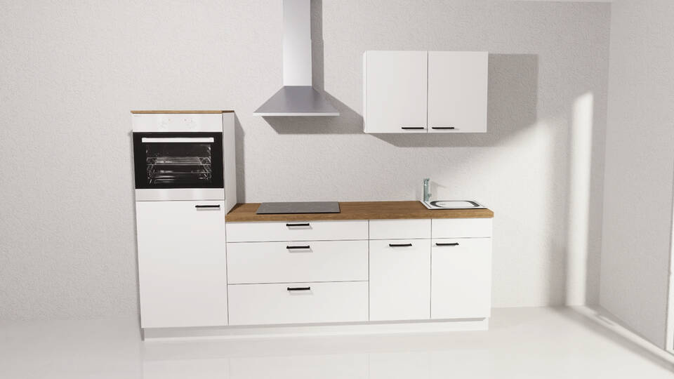 Küchenzeile "EXK1120-1-1" mit Geräten: Weiß - Eiche Klassik, 250cm