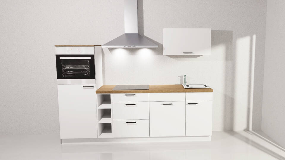 Küchenzeile "EXK1130-1-1" mit Geräten: Weiß - Eiche Klassik, 250cm