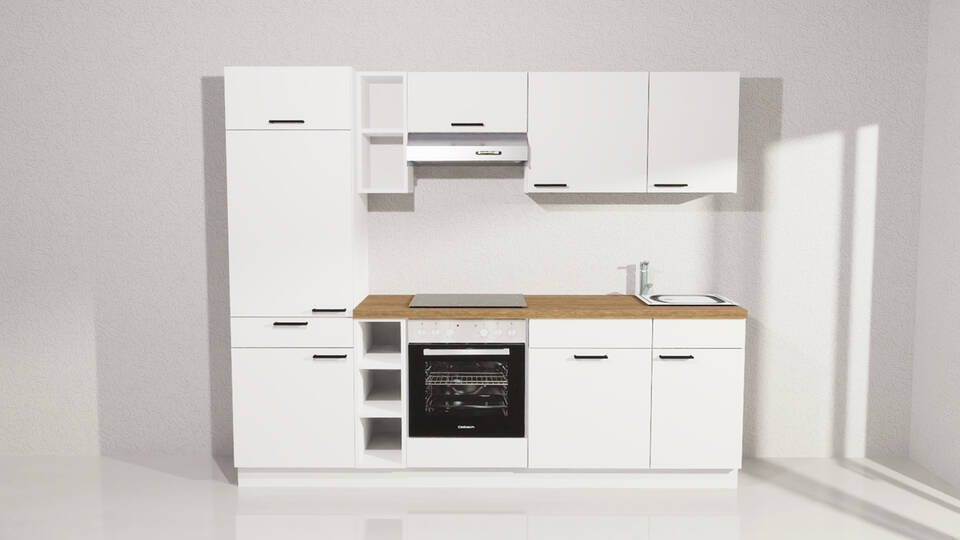 Küchenzeile "EXK1140-1-1" mit Geräten: Weiß - Eiche Klassik, 250cm