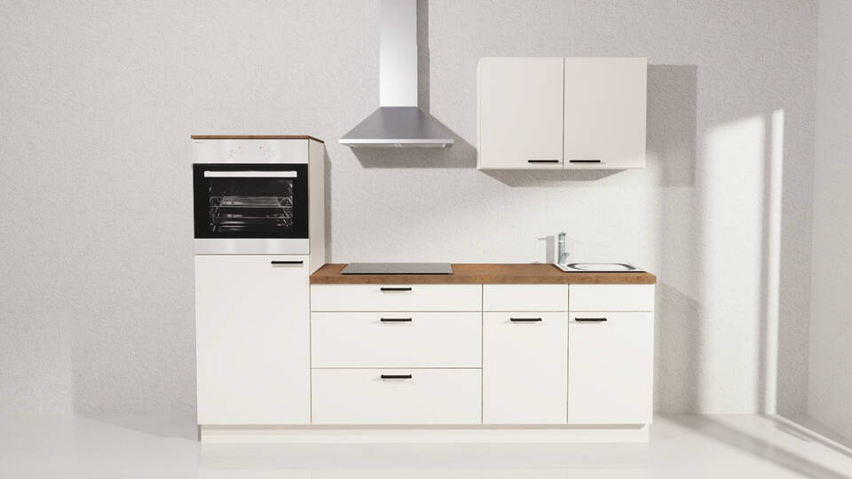 Küchenzeile "EXK1150-2-1" mit Geräten: Magnolia - Korthenstahl, 240cm