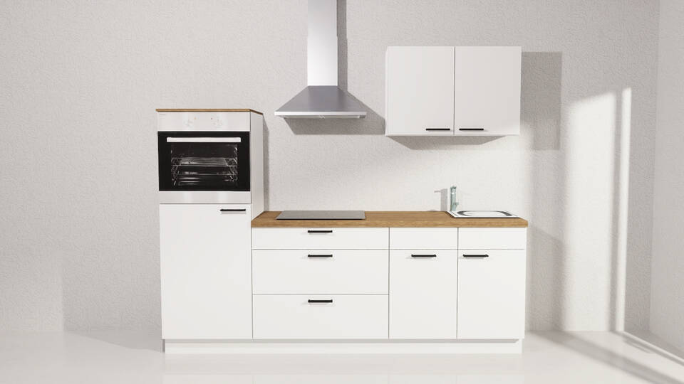 Küchenzeile "EXK1150-1-1" mit Geräten: Weiß - Eiche Klassik, 240cm