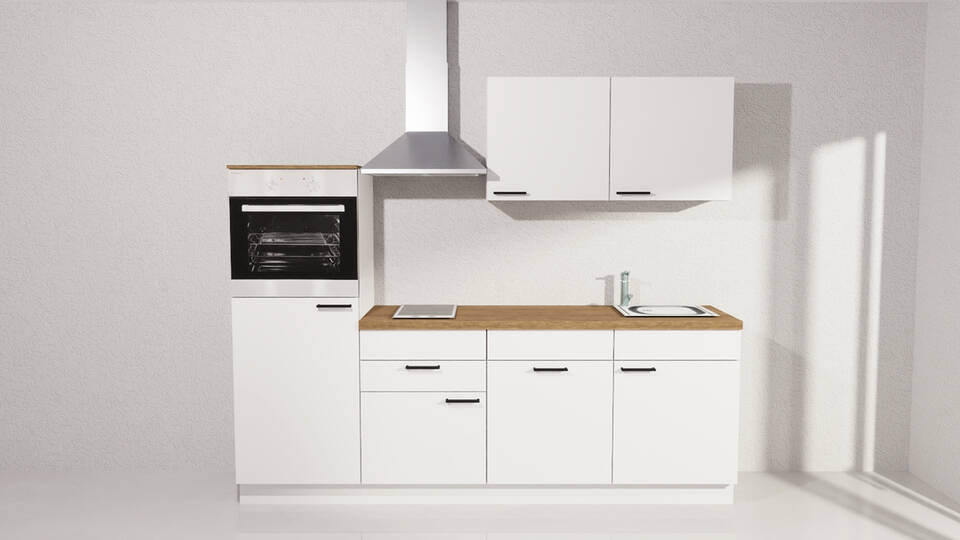 Küchenzeile "EXK1160-1-1" mit Geräten: Weiß - Eiche Klassik, 240cm