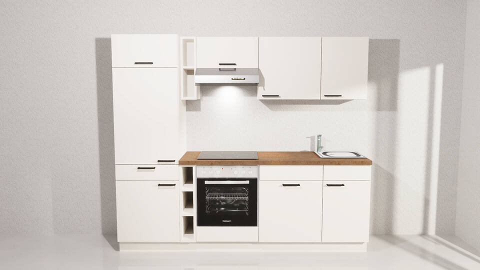 Küchenzeile "EXK1170-2-1" mit Geräten: Magnolia - Korthenstahl, 240cm