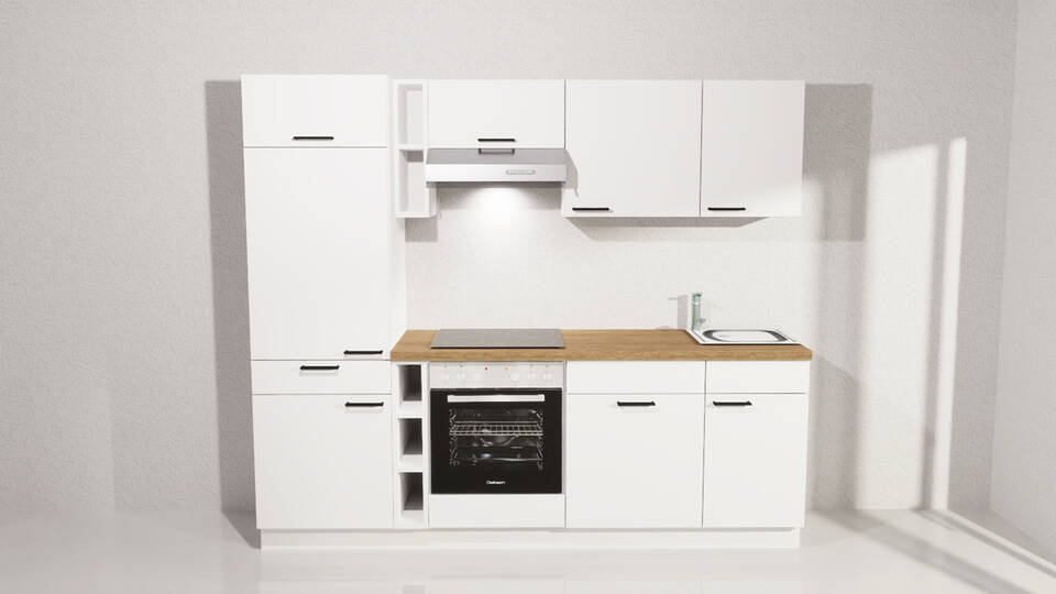 Küchenzeile "EXK1170-1-1" mit Geräten: Weiß - Eiche Klassik, 240cm