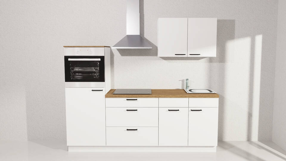 Küchenzeile "EXK1180-1-1" mit Geräten: Weiß - Eiche Klassik, 230cm