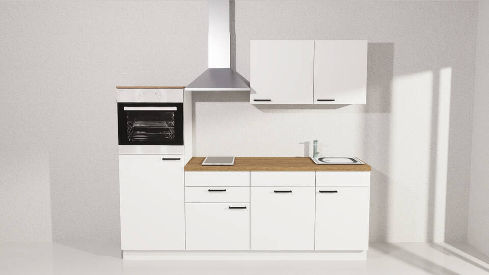 Küchenzeile "EXK1190-1-1" mit Geräten: Weiß - Eiche Klassik, 230cm