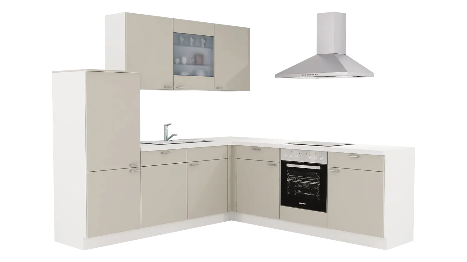 Express L-Küche mit Geräten in Hellgrau & Weiß: 245x245 cm, 490 cm, Spüle links | Winkelküche "EXK130-1-1-l"