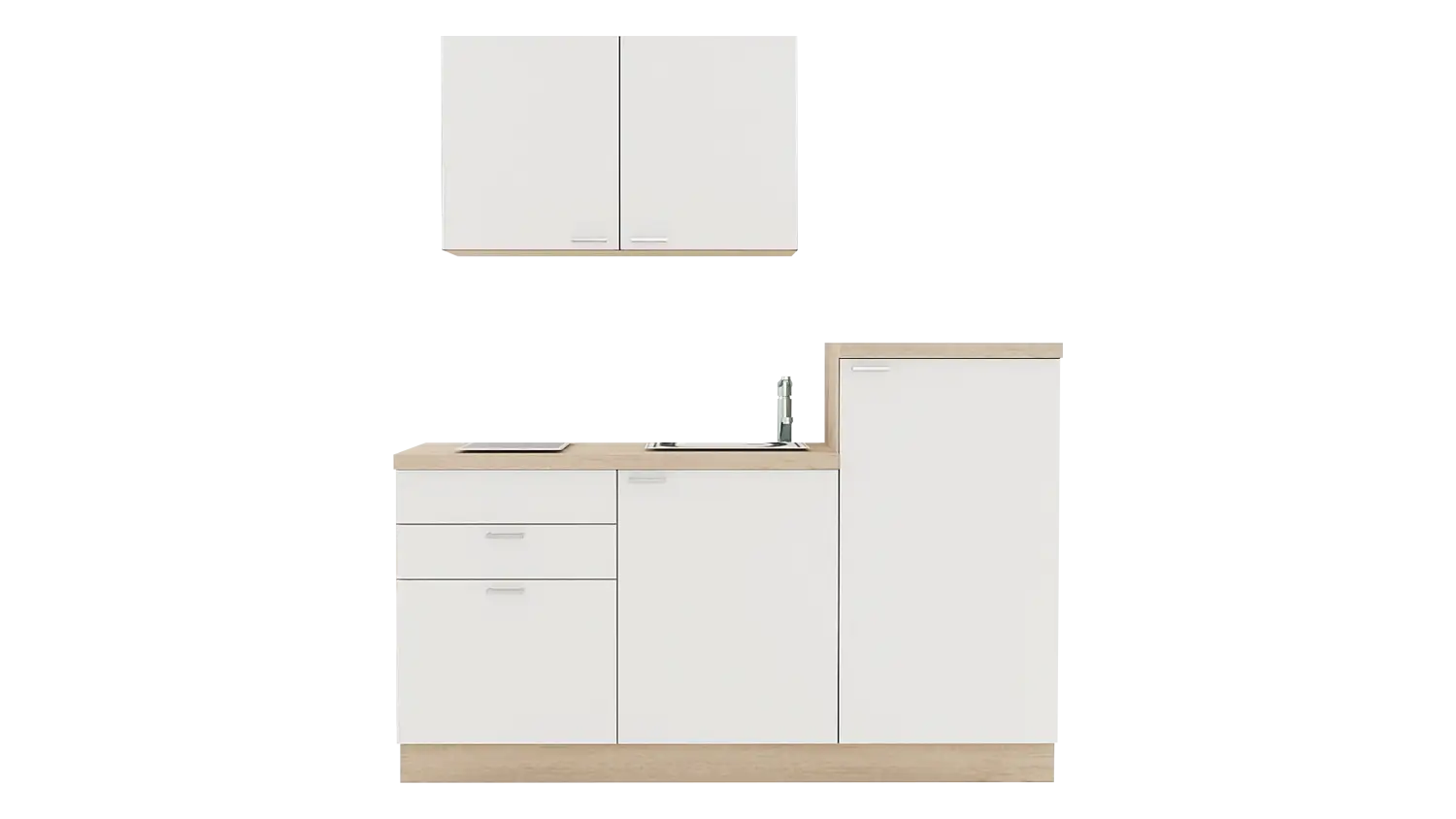 Express Küchenzeile mit Geräten in Weiß & Bergeiche: 180 cm, Spüle links | Miniküche "EXK230-2-1-l" / Bild 1