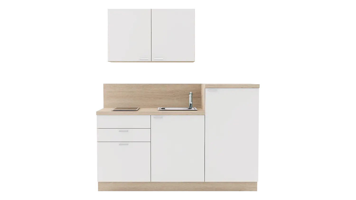 Express Küchenzeile mit Geräten in Weiß & Bergeiche: 180 cm, Spüle links | Miniküche "EXK240-1-1-l" / Bild 1
