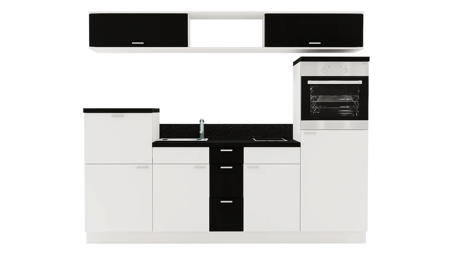 Express Küchenzeile mit Geräten in Weiß & Schwarz: 250 cm, Spüle links | Singleküche "EXK270-2-1-l" / Bild 1