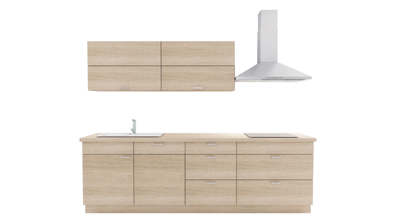 Express Küche mit Geräten in Bergeiche: zweizeilig, 274x154 cm, 428 cm, Spüle links | Doppelblock "EXK30-5-1-l" / Bild 2