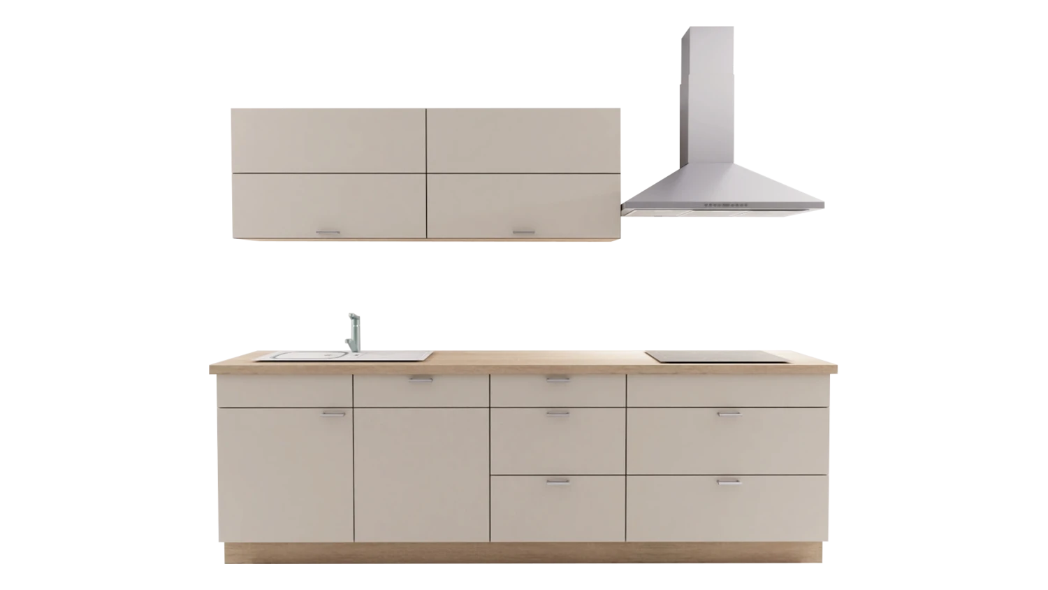 Express Küche mit Geräten in Crema & Bergeiche: zweizeilig, 274x154 cm, 428 cm, Spüle links | Doppelblock "EXK30-2-1-l" / Bild 2