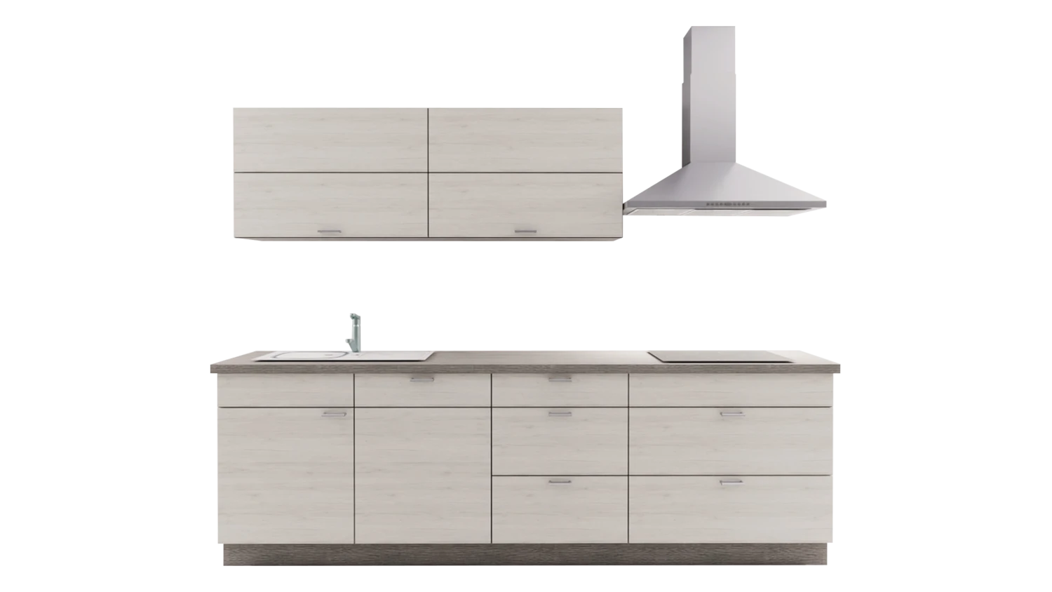 Express Küche mit Geräten in Eiche weiß & Eiche grau: zweizeilig, 274x154 cm, 428 cm, Spüle links | Doppelblock "EXK30-4-1-l" / Bild 2