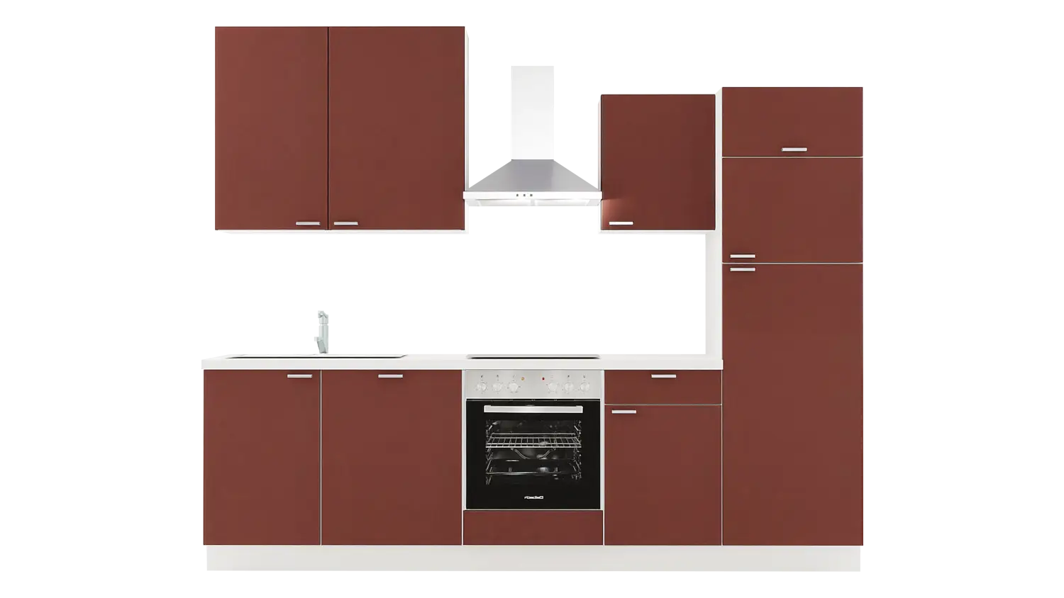 Express Küchenzeile mit Geräten in Karminrot & Weiß: 280 cm, Spüle links | Singleküche "EXK660-1-1-l"