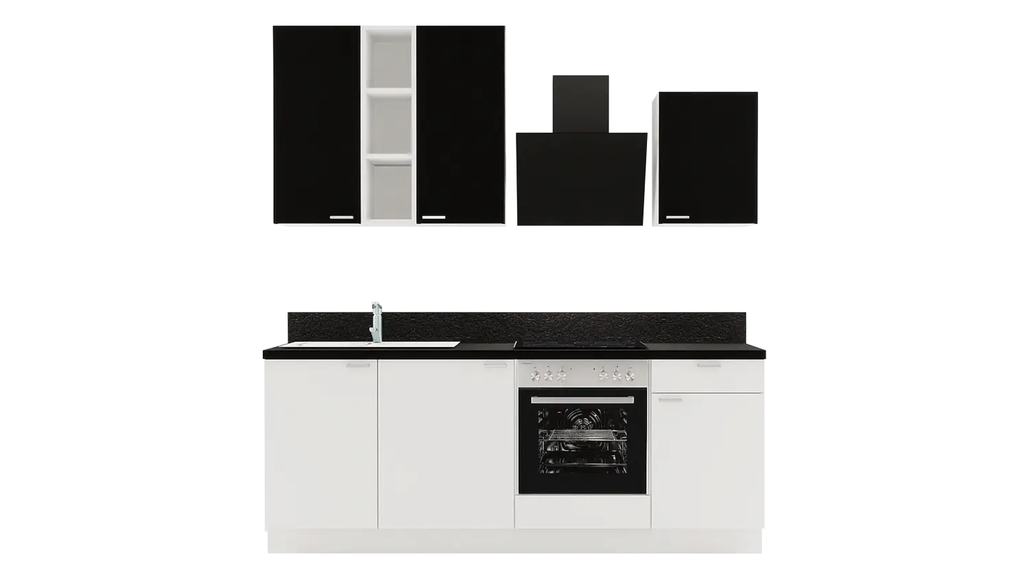 Express Küchenzeile mit Geräten in Weiß & Schwarz: 220 cm, Spüle links | Singleküche "EXK840-4-1-l" / Bild 2