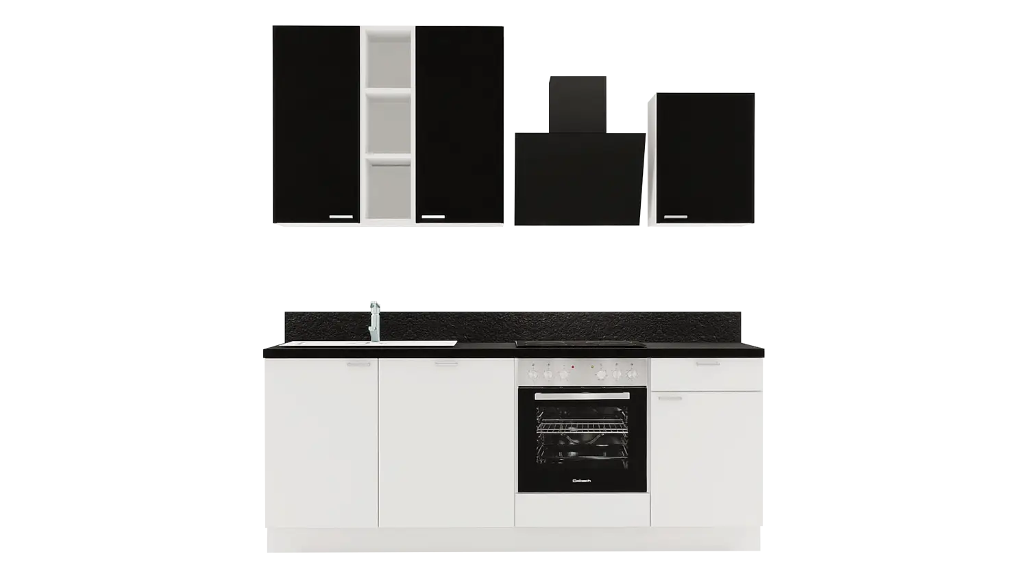 Express Küchenzeile mit Geräten in Weiß & Schwarz: 220 cm, Spüle links | Singleküche "EXK850-4-1-l" / Bild 2