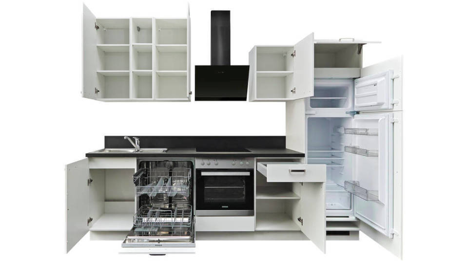 Express Küchenzeile mit Geräten in Weiß & Schwarz: 280 cm, Spüle links | Singleküche "EXK860-1-1-l" / Bild 4