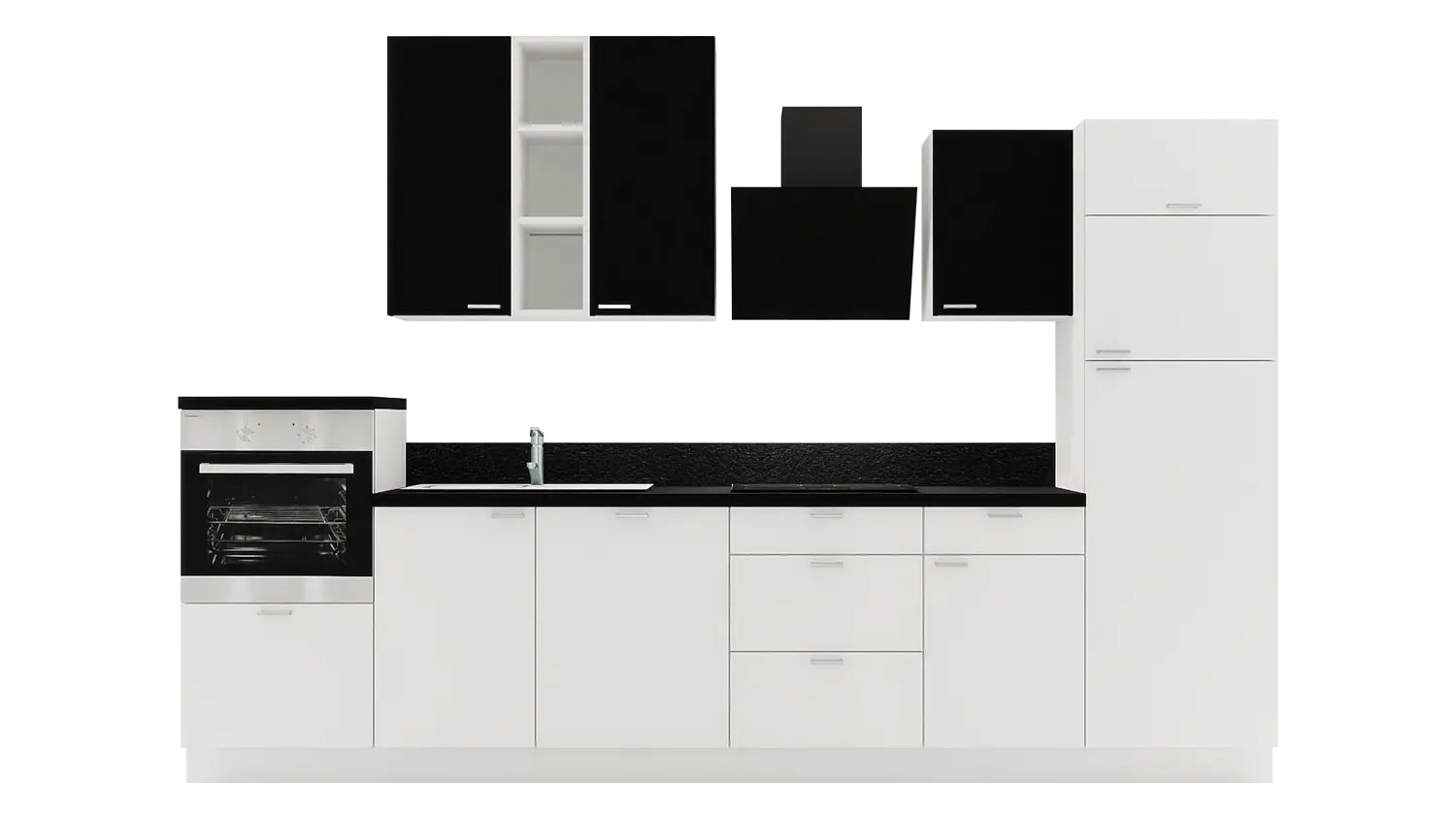 Express Küchenzeile mit Geräten in Weiß & Schwarz: 340 cm, Spüle links | Küchenblock "EXK880-4-1-l" / Bild 2