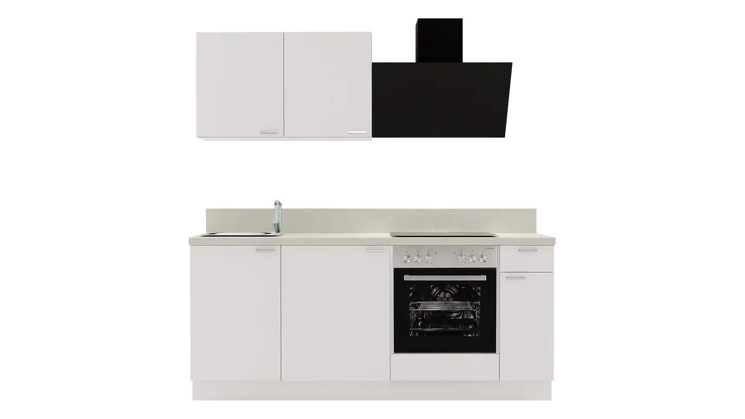 Express Küchenzeile mit Geräten in Weiß & Zement hell: 200 cm, Spüle links | Miniküche "EXK890-1-1-l" / Bild 1