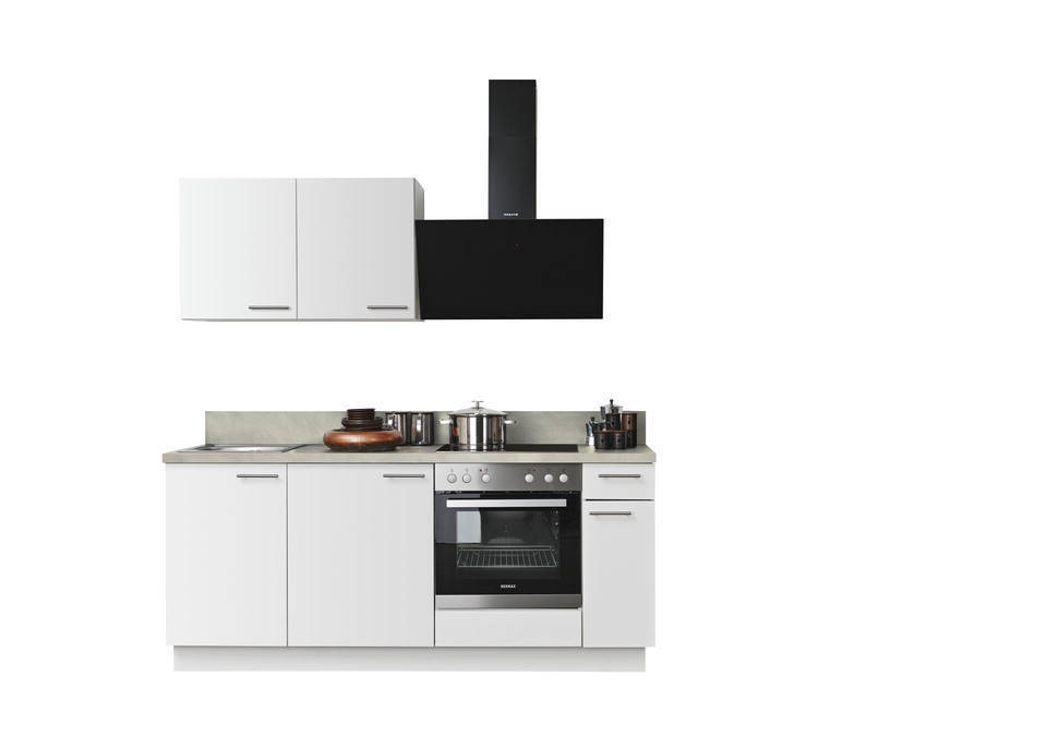 Express Küchenzeile mit Geräten in Weiß & Zement hell: 200 cm, Spüle links | Miniküche "EXK890-1-1-l" / Bild 3