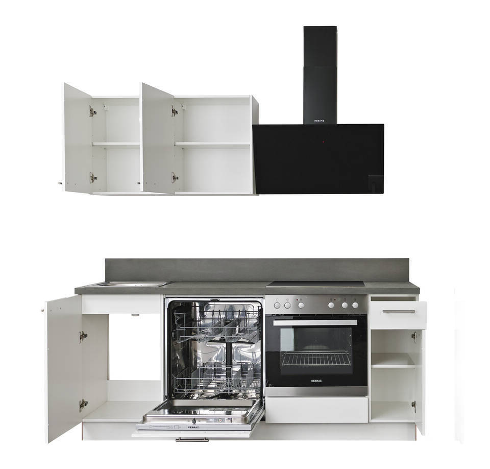 Express Küchenzeile mit Geräten in Weiß Hochglanz & Stahl dunkel: 200 cm, Spüle links | Miniküche "EXK900-5-1-l" / Bild 4