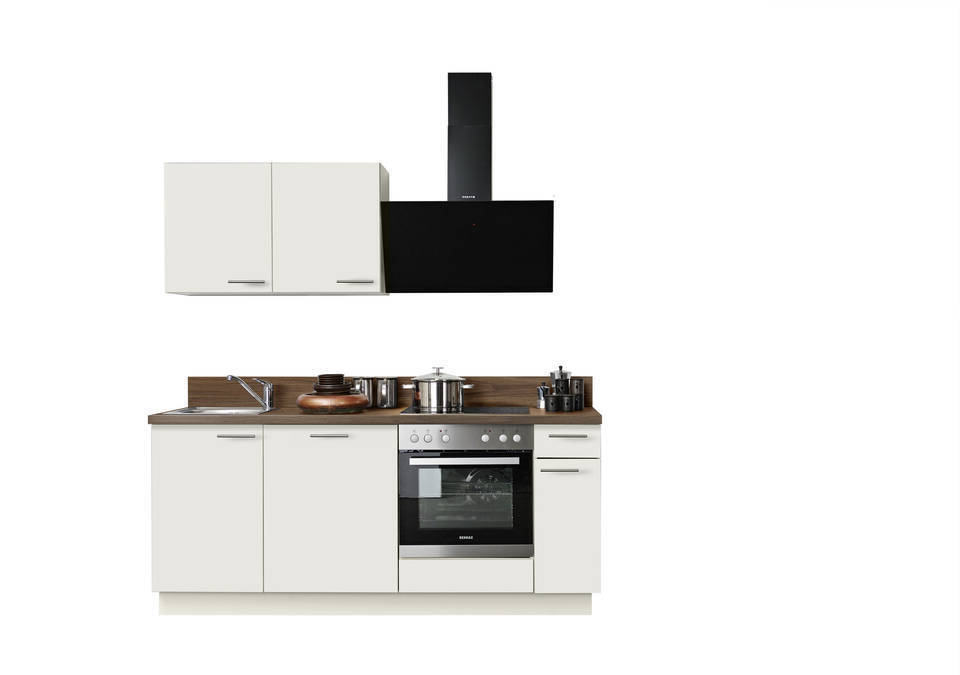 Express Küchenzeile mit Geräten in Magnolia & Nussbaum: 200 cm, Spüle links | Miniküche "EXK900-2-1-l" / Bild 3