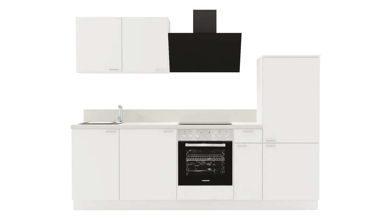 Express Küchenzeile mit Geräten in Weiß & Zement hell: 260 cm, Spüle links | Küchenblock "EXK910-1-1-l" / Bild 1