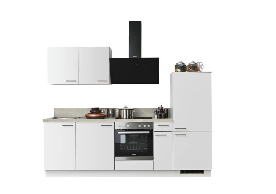 Express Küchenzeile mit Geräten in Weiß & Zement hell: 260 cm, Spüle links | Küchenblock "EXK910-1-1-l" / Bild 3