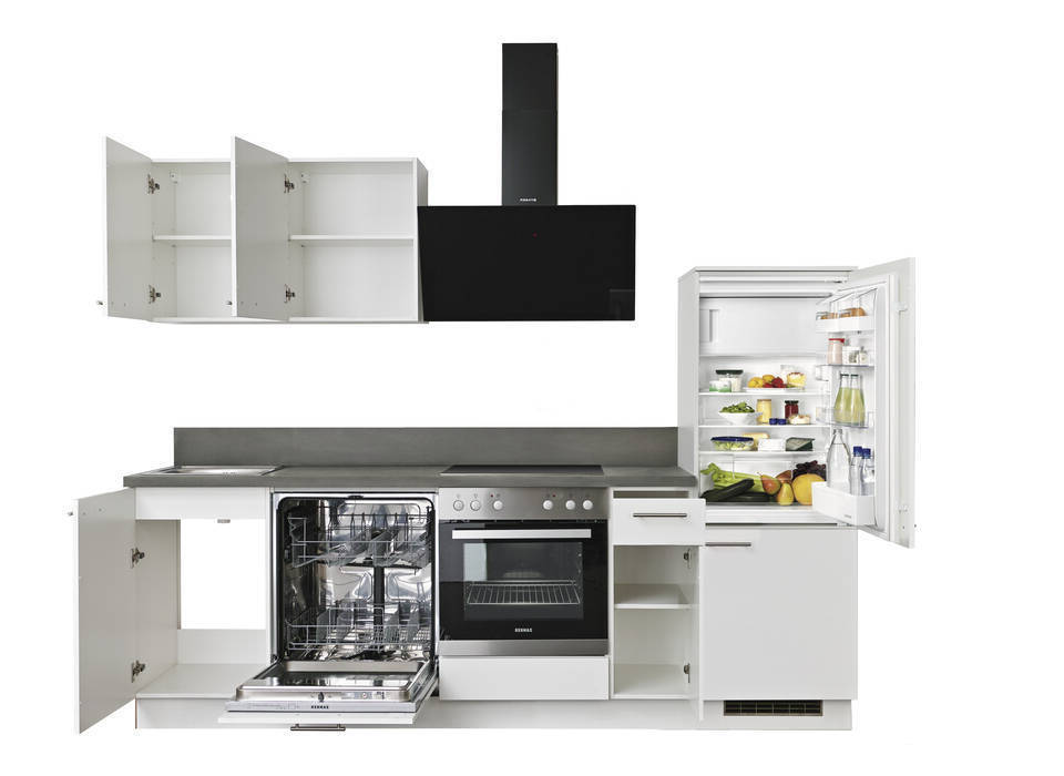 Express Küchenzeile mit Geräten in Weiß Hochglanz & Stahl dunkel: 260 cm, Spüle links | Singleküche "EXK920-5-1-l" / Bild 4