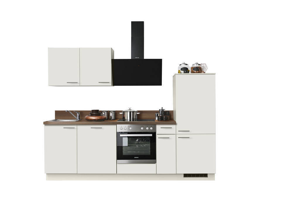Express Küchenzeile mit Geräten in Magnolia & Nussbaum: 260 cm, Spüle links | Singleküche "EXK920-2-1-l" / Bild 3