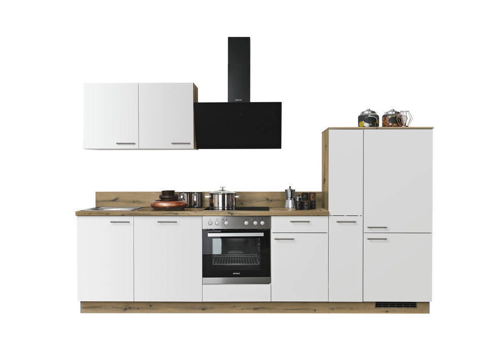 Express Küchenzeile mit Geräten in Weiß & Eiche astig: 310 cm, Spüle links | Küchenblock "EXK930-4-1" / Bild 2