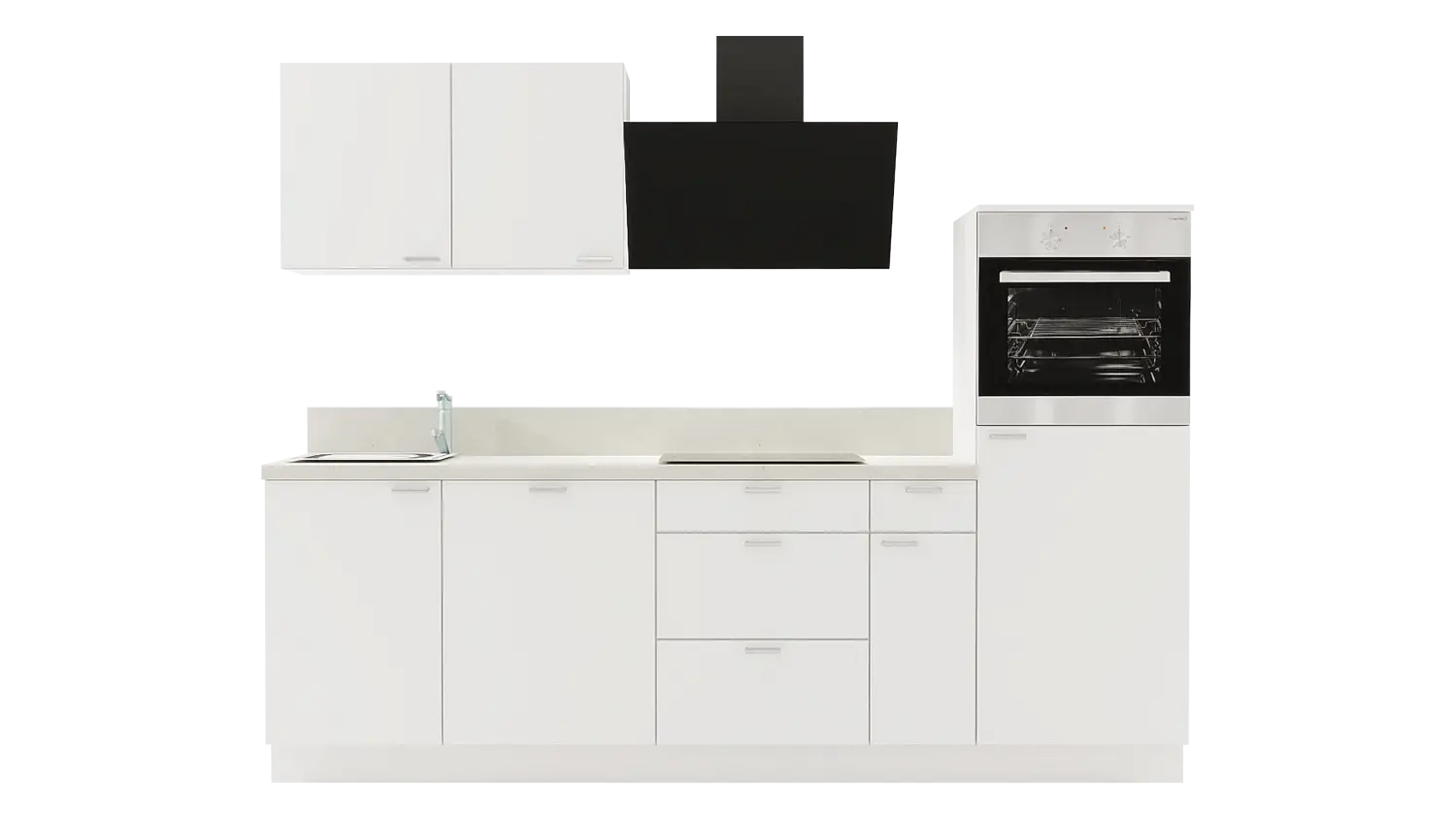 Express Küchenzeile mit Geräten in Weiß & Zement hell: 260 cm, Spüle links | Singleküche "EXK940-1-1-l" / Bild 1