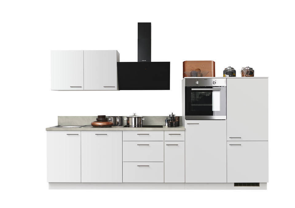 Express Küchenzeile mit Geräten in Weiß & Zement hell: 320 cm, Spüle links | Küchenblock "EXK950-1-1-l" / Bild 3