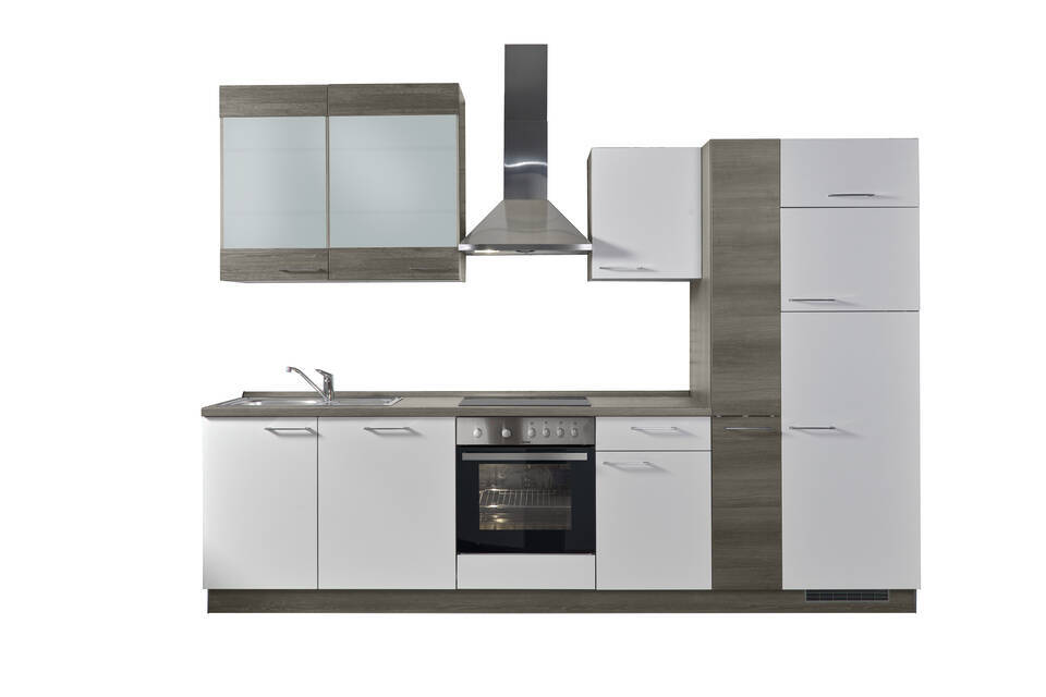 Express Küchenzeile mit Geräten in Weiß & Eiche grau: 310 cm, Spüle links | Küchenblock "EXK980-1-1-l" / Bild 4